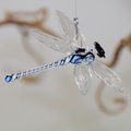 Libelle hängend, Klarglas, Fadenglas, blau